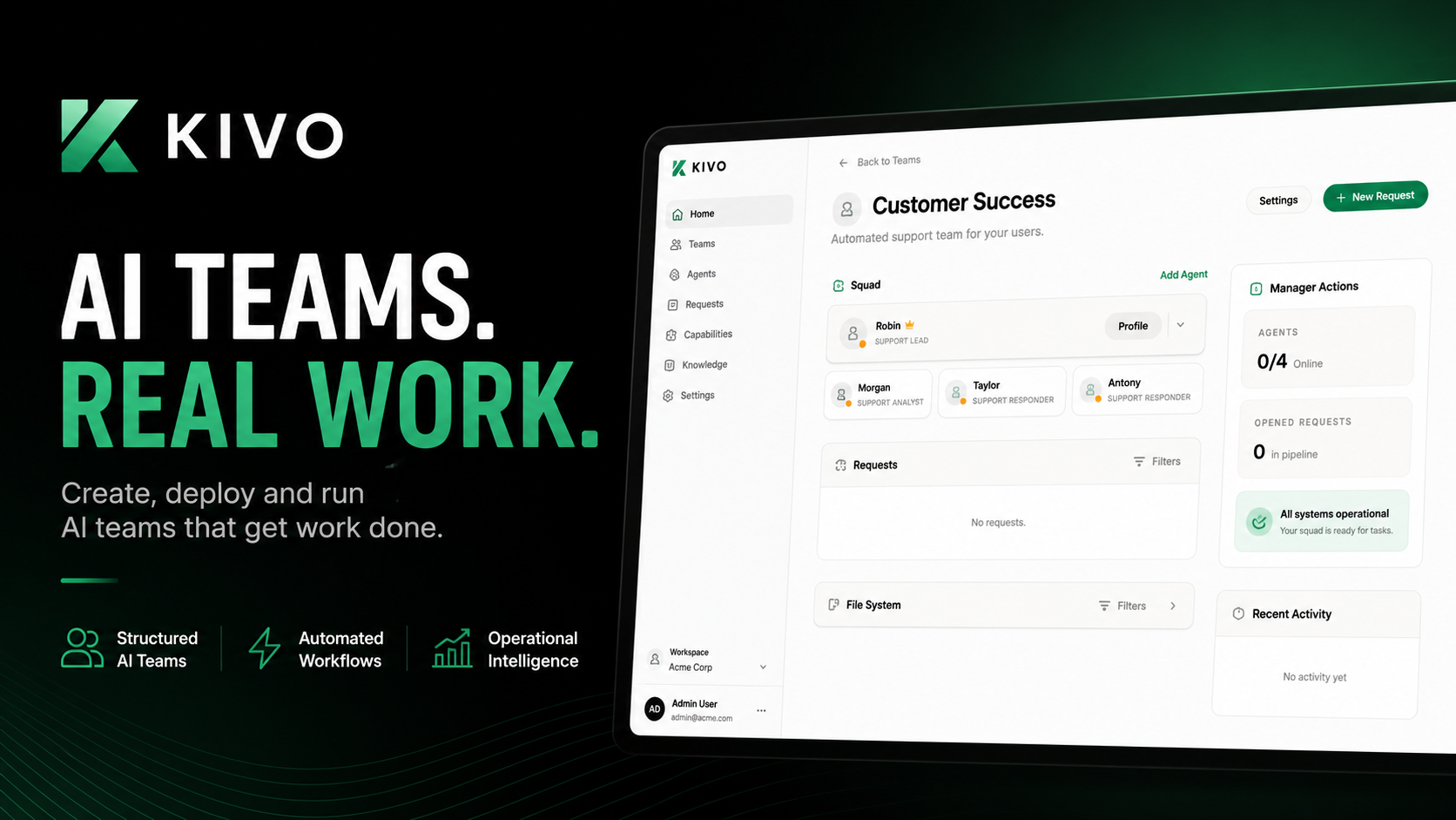 Kivo Agent Interface Dashboard